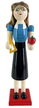 Wooden Christmas Nutcracker, 15", WHITE FEMALE TEACHER WITH APPLE & RULER, ATH